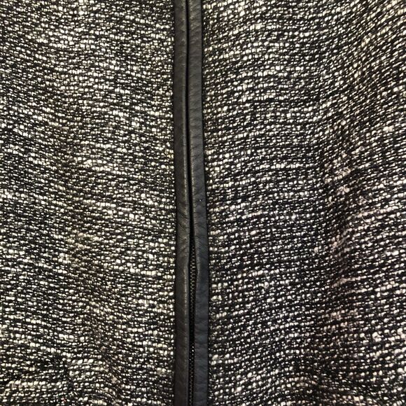 Eileen Fisher Womans Petite Med Tweed Linen Jacket Black Leather Trim Classic‎ - Picture 4 of 8